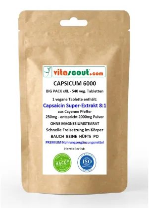 CAPSICUM 6000 Extrakt 540 Tabletten Capsaicin aus Cayenne-Pfeffer Extrakt 8:1