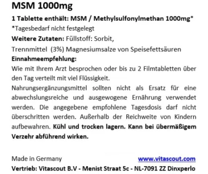 MSM - 1000mg - 720 Tabletten - MSM in besonders reiner Form - MADE IN GERMANY - LABORGEPRFT